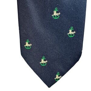 Reed St James Mens Navy Blue Anchor Lion Embroidered Nautical Necktie